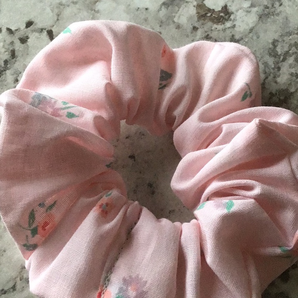 Pale pink floral flowers beach hair scrunchie VSCO